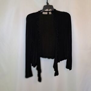 Chico's Travelers Black Ruffled Cardigan Women's Size 0 XS